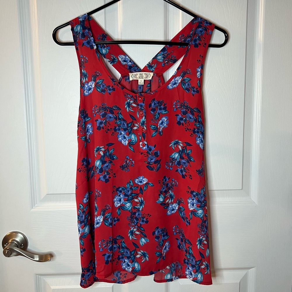 Pink Rose Women’s Floral Sheer Racerback Tank Top M
